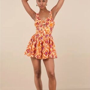 Lulu's Orange boho romper dress beach. Medium